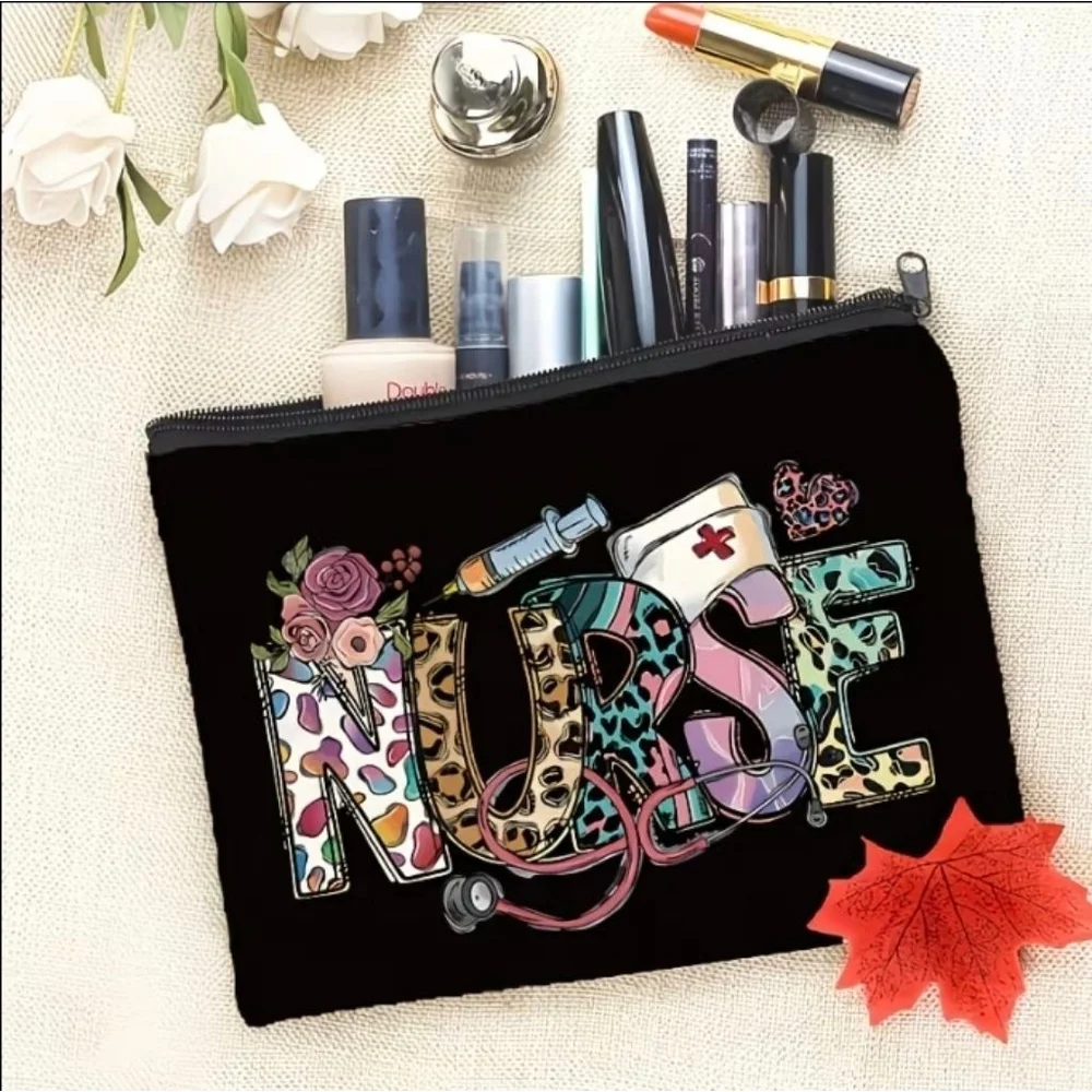 Women's Nurse Graphic Cosmetic Bag One Size Black Multi-color